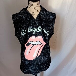 NWOT The Rolling Stones Women's Grey Pink Tongue Band Logo Sleeveless Hoodie M